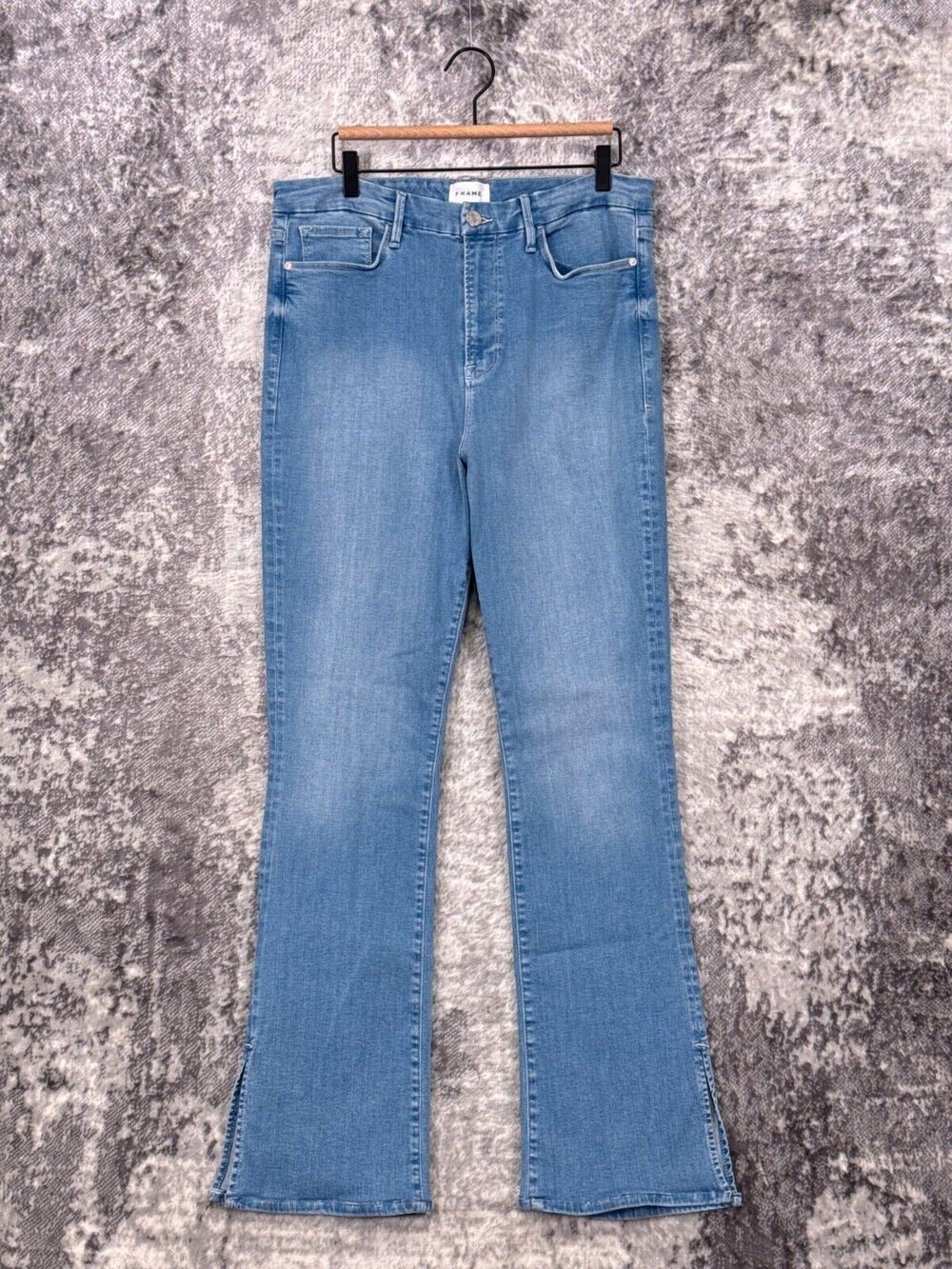 FRAME Jeans 32 Womens Le Super High Mini Boot Light Wash Denim Split Hem